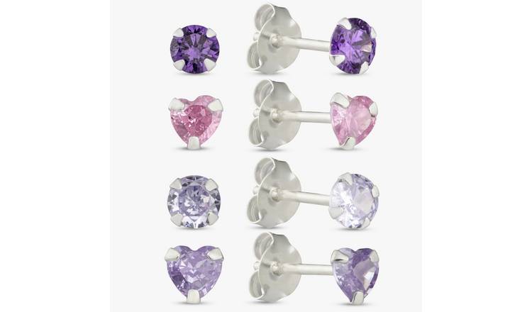 Revere Sterling Silver Cubic Zirconia Stud Earrings-Set of 4