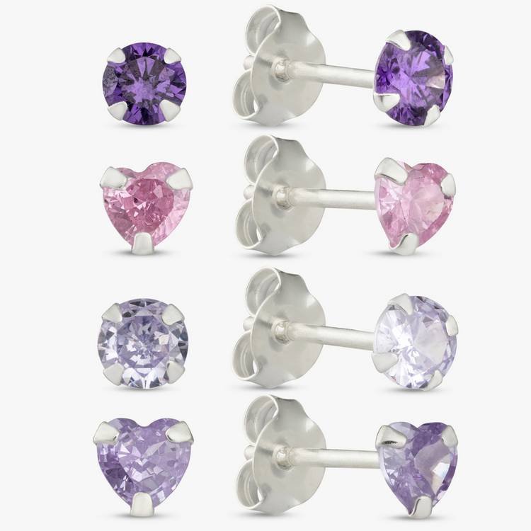 Revere Sterling Silver Cubic Zirconia Stud Earrings-Set of 4 0
