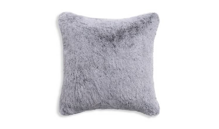 Habitat Faux Fur Tipped Cushion - Charcoal - 43x43cm