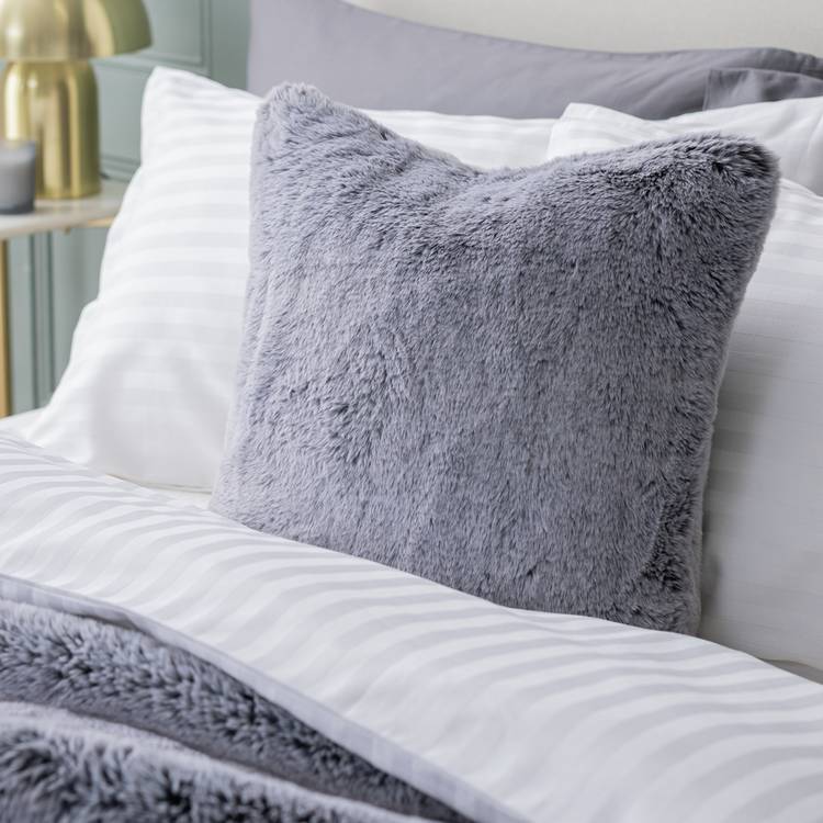 Habitat Faux Fur Tipped Cushion - Charcoal - 43x43cm 0
