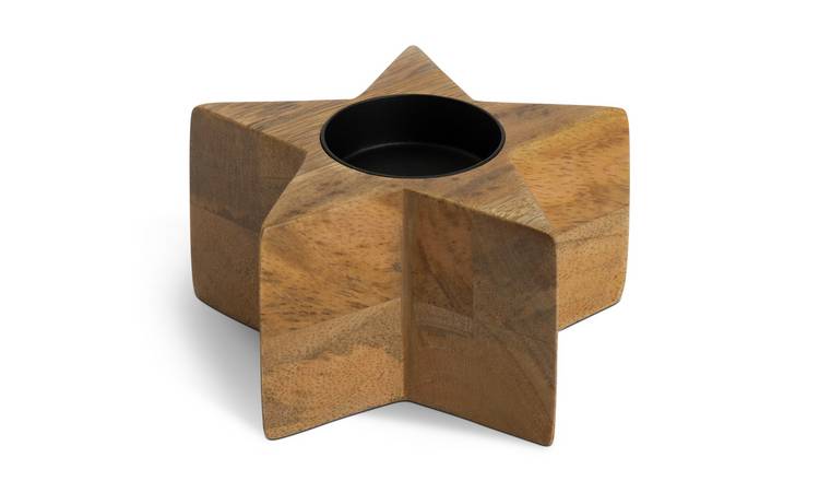 Habitat Mango Wood Star Tealight & Taper Candle Holder