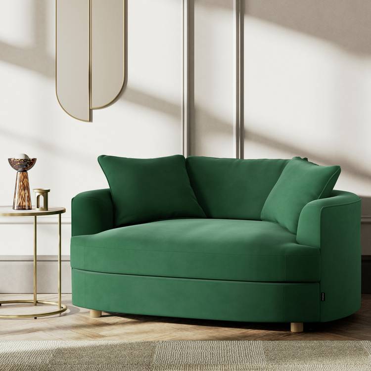 Habitat Sacha Fabric Cuddle Chair - Green - Ash Leg 0