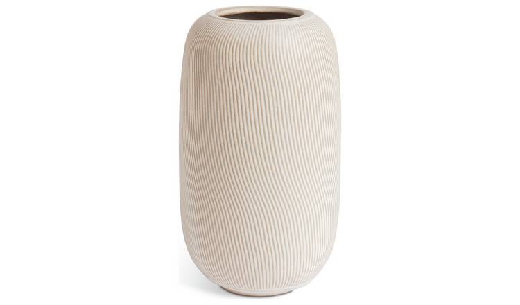 Habitat Large Ribbed Ceramic Vase - Natural