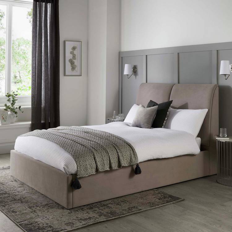 GFW Montrel Kingsize Velvet End Lift Ottoman Bed - Mink 0