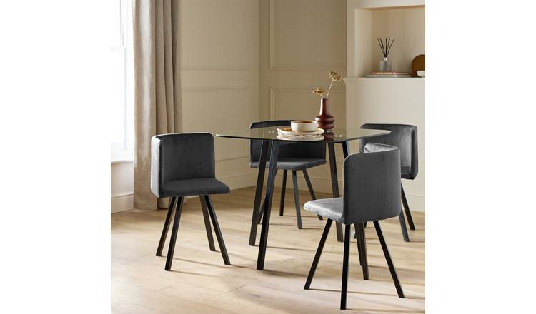 Argos Home Elsie Black Dining Table & 4 Charcoal Chairs