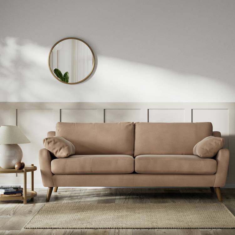 Habitat Lomond Velvet 4 Seater Sofa - Latte - Dark Leg 0