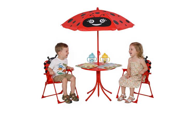 Outsunny Ladybird Removable Adjustable Sun Umbrella Kids Table Chairs - Red