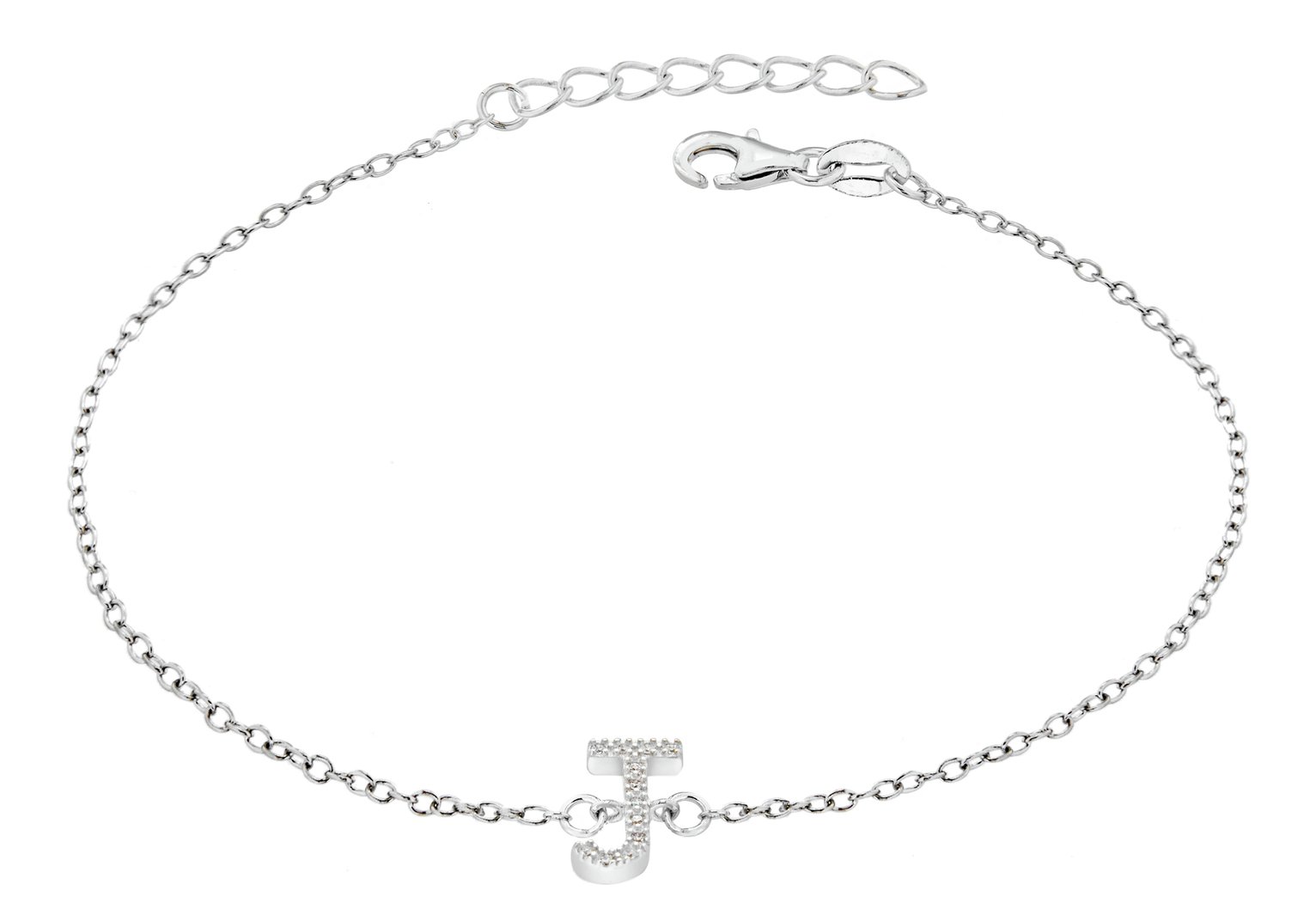 Sterling Silver Cubic Zirconia Initial Bracelet - J