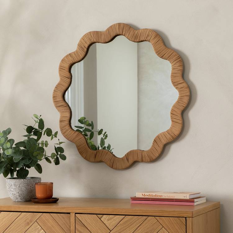 Habitat Rattan Round Wavy Wall Mirror - 60x60cm 0