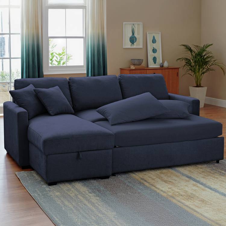 Habitat Reagan Fabric Left Hand Corner Sofa Bed  - Navy 0