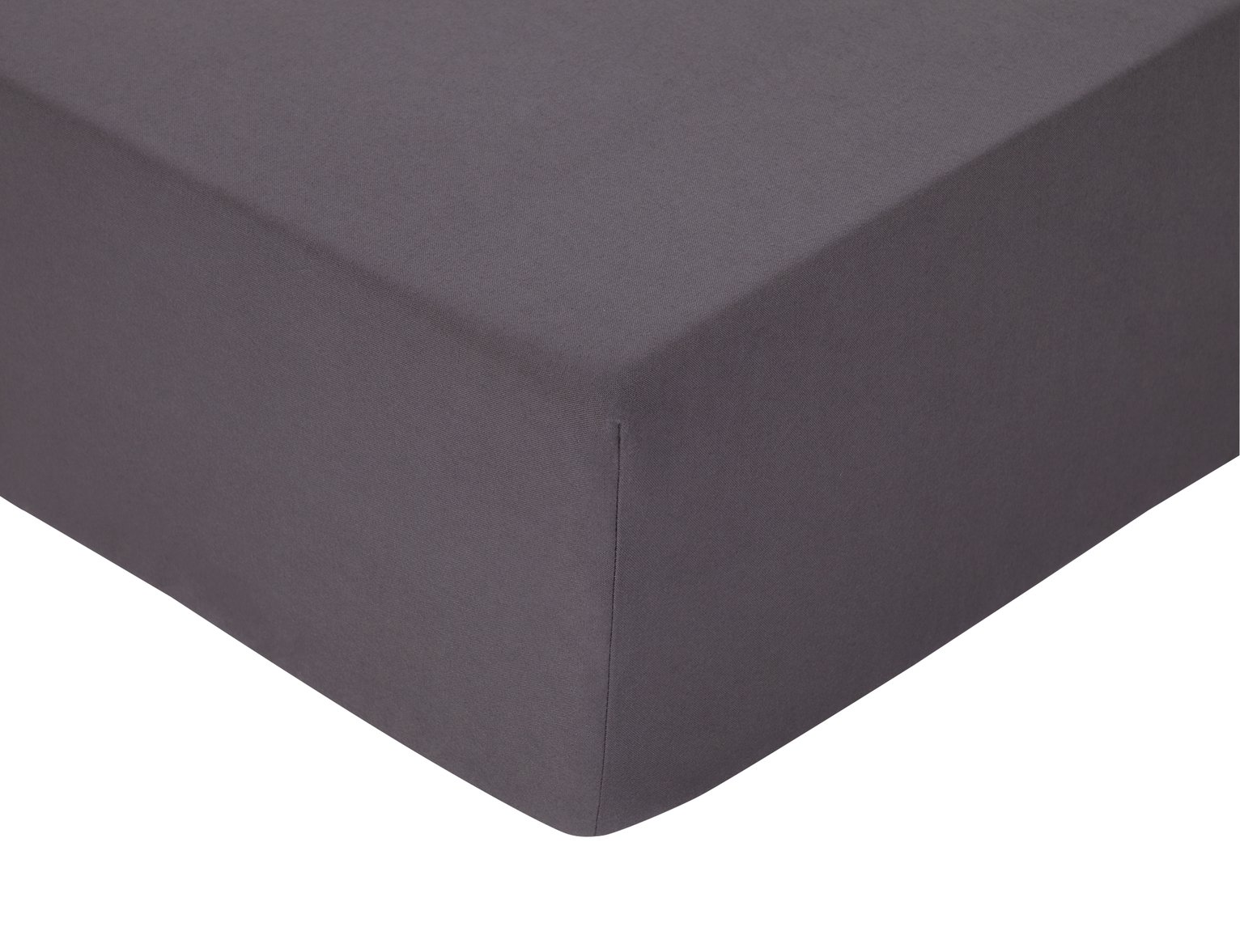 Habitat Brushed Cotton Plain Charcoal Fitted Sheet-Single