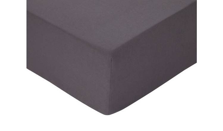 Argos Home Brushed Cotton Plain Charcoal Fitted Sheet-Single