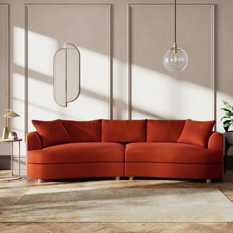 Habitat Sacha Velvet 4 Seater Sofa - Burnt Orange - Ash Leg 0