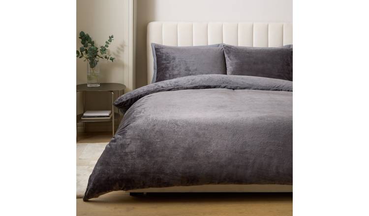 Argos Home Slinky Fleece Charcoal Bedding Set - Single
