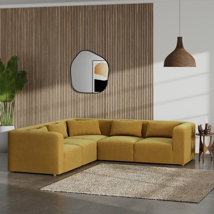 Habitat Lars Reversible Corner Sofa - Gold - Ash Leg 0