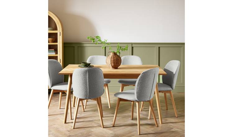 Habitat Dorney Oak Dining Table & 6 Grey Chairs 