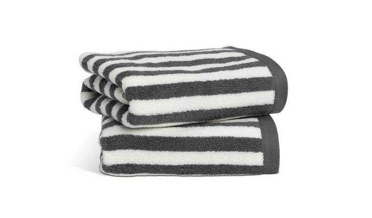 Habitat Grey Stripe 2 Pack Hand Towel