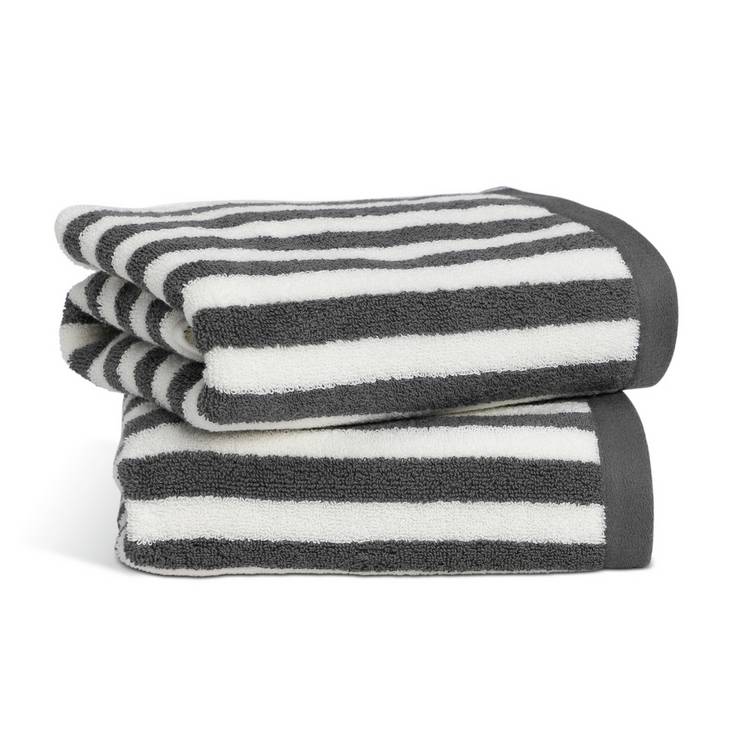 Habitat Grey Stripe 2 Pack Hand Towel 0