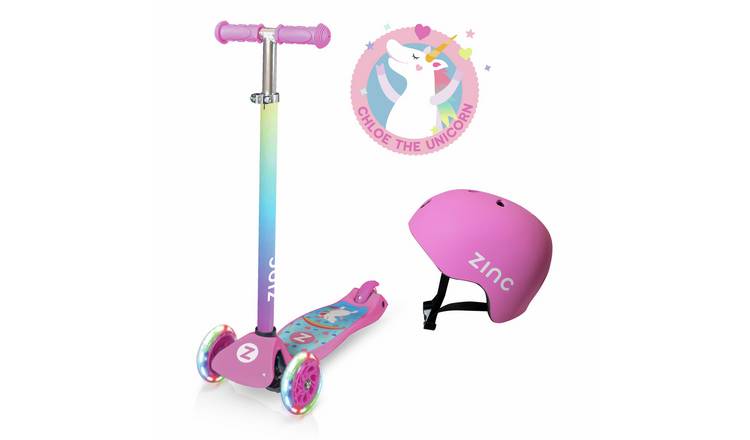 Zinc Combo : 3 Wheel Unicorn Scooter & Helmet