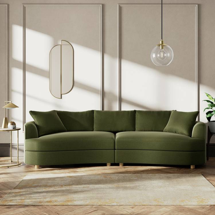 Habitat Sacha Velvet 4 Seater Sofa - Moss Green - Ash Leg 0