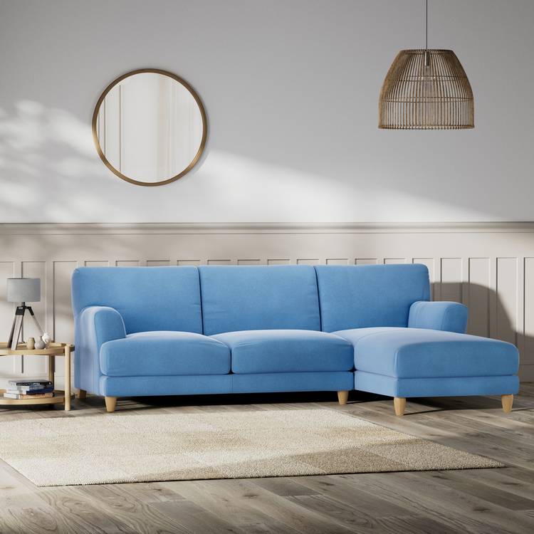 Habitat Askem Velvet Right Hand Corner Sofa-Sky Blue-Ash Leg 0