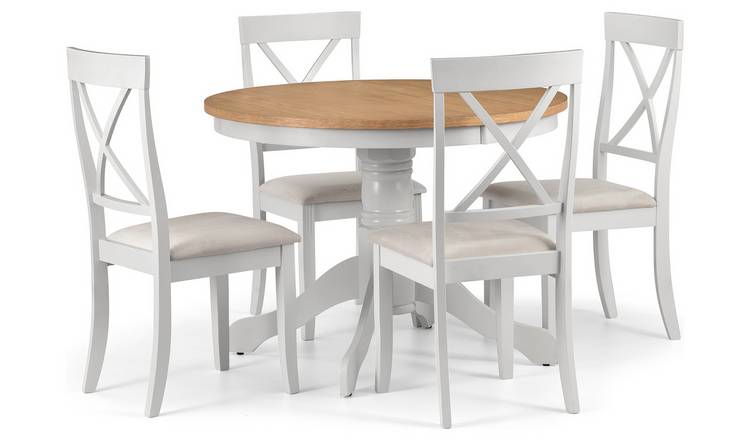 Julian Bowen Rubber Wood Round Dining Table & 4 Grey Chairs