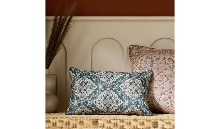 Habitat Chenille Tapestry Print Cushion - Blue - 30x50cm