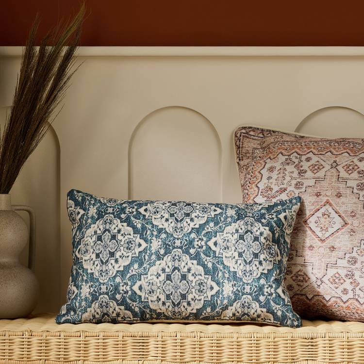 Habitat Chenille Tapestry Print Cushion - Blue - 30x50cm 0