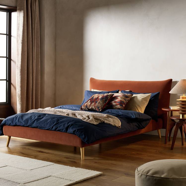 Habitat Marshmallow Velvet Double Bed Frame - Rust 0