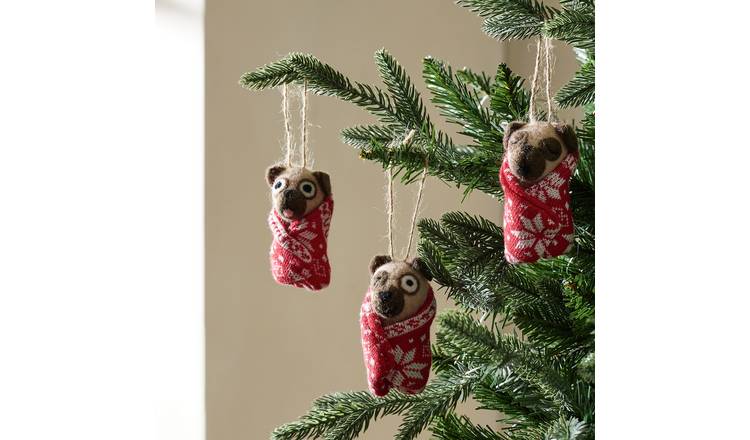 Habitat Pack of 3 Pugs Wrapped In Blanket Hanging Decoration