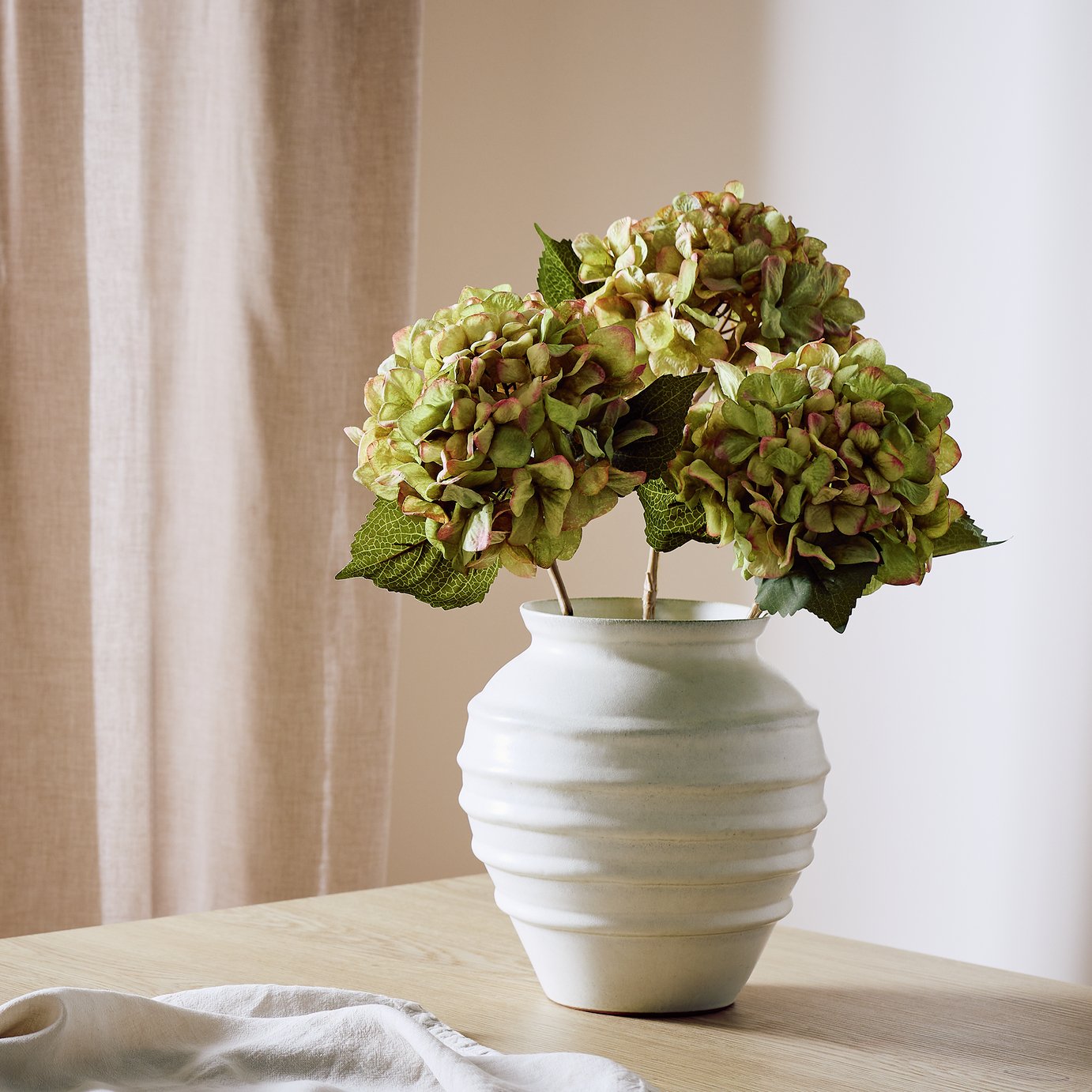 Melrose 6-Piece Green Hydrangea Stems - 22.75 Inch Artificial Flower Arrangement For Home Decor