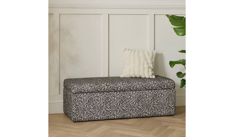 Habitat Josh Larger Fabric Storage Ottoman - Black & White