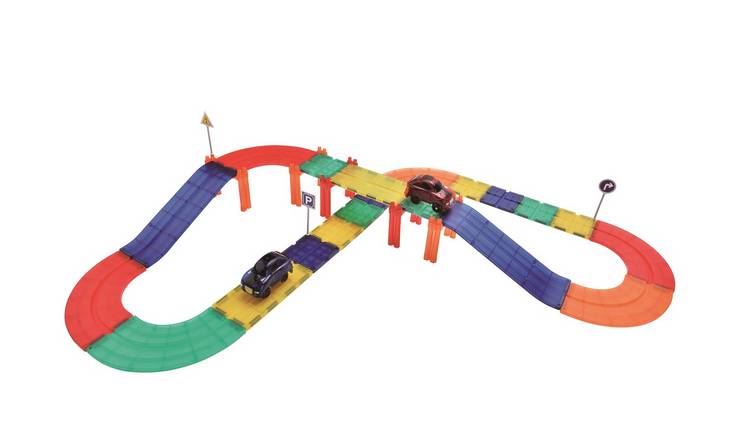 Playmags 200-Piece Magnetic Tile Racetrack With 2 Motorized