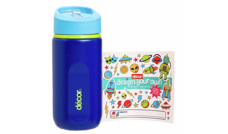Decor Blue Stainless Steel Water Bottle With Stickers- 500ml
