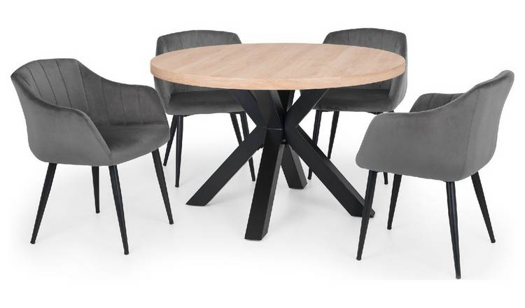 Julian Bowen Berwick Oak Dining Table And 4 Grey Chairs