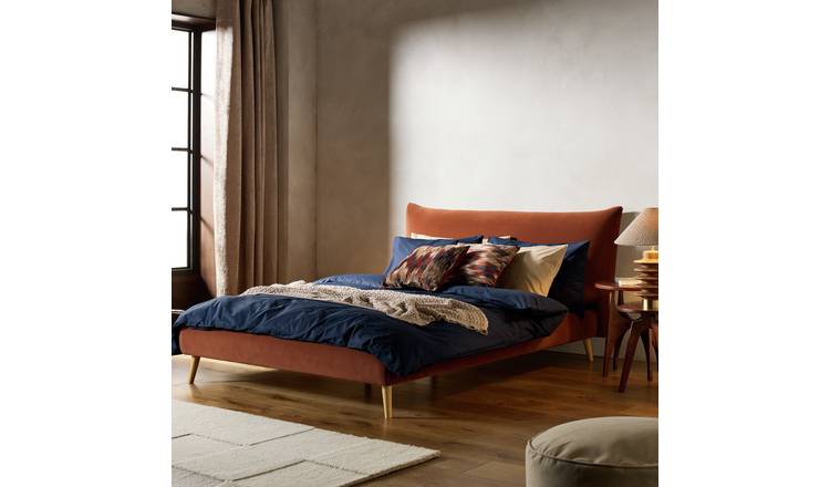 Habitat Marshmallow Kingsize Velvet Bed Frame - Rust
