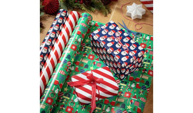 Argos Home 3 Rolls Candy Cane & Scandi Wrapping Paper Set