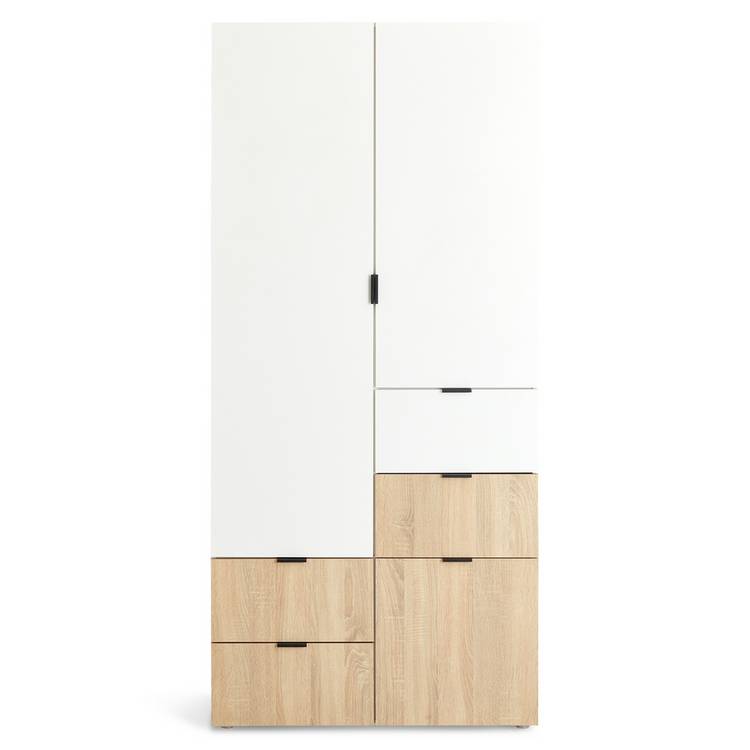 Habitat Zeke 2 Door 4 Drawer Wardrobe - White & Oak 0