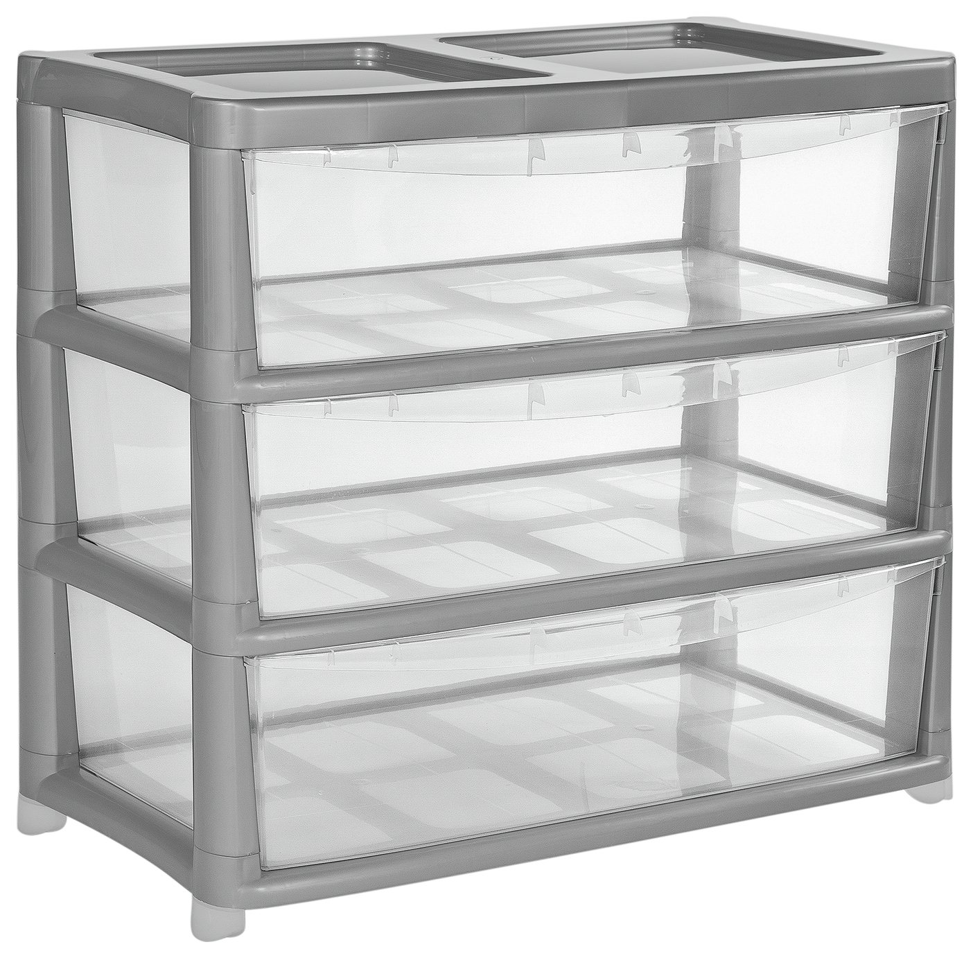 Argos Home Gloss Wide Plastic Storage 3 Drawer - Silver