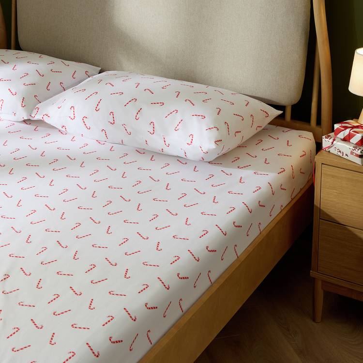 Argos Home Candy Cane Print Fitted Sheet - Single 0