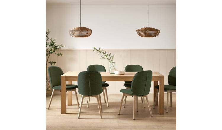Habitat Alston Extending Oak Dining Table & 6 Green Chairs