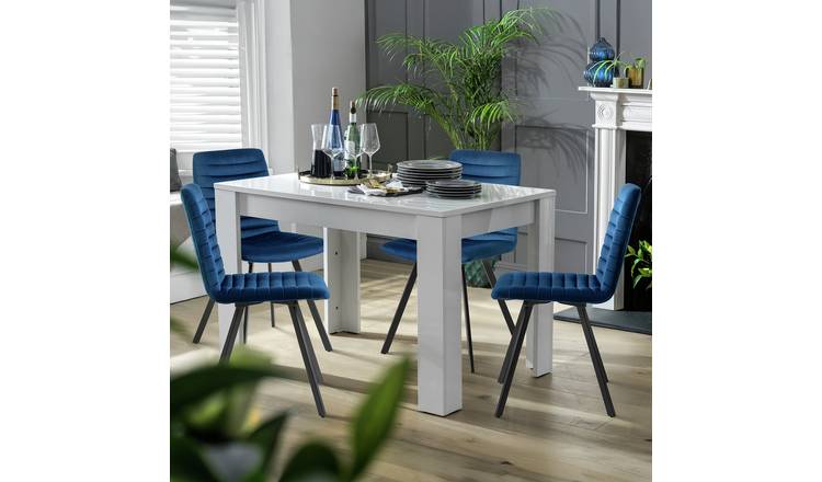 Argos Home Miami White Dining Table & 4 Blue Chairs