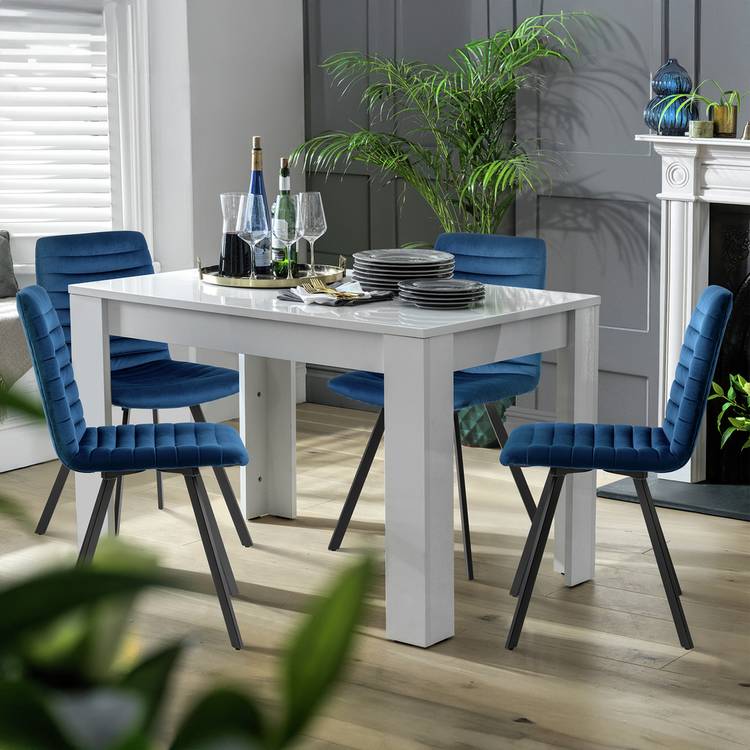 Argos Home Miami White Dining Table & 4 Blue Chairs 0