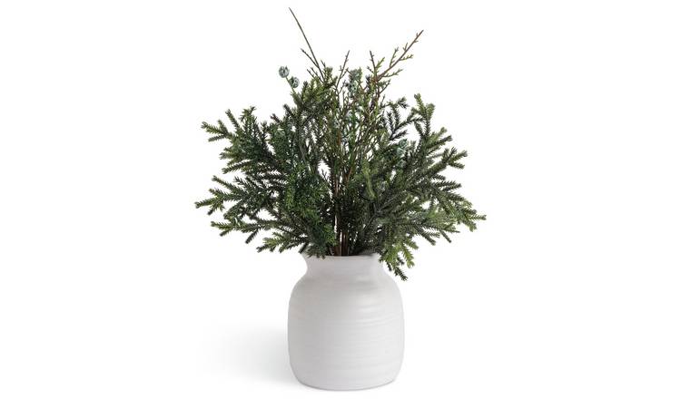 Habitat Artificial Spruce Arrangement in White Ceramic Pot