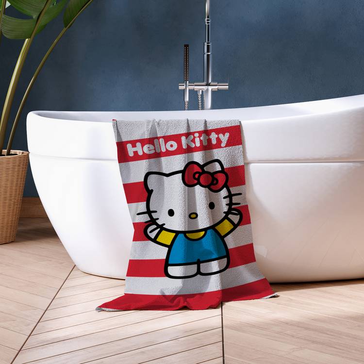 Hello Kitty Cotton Stripe Bath Towel - Red 0