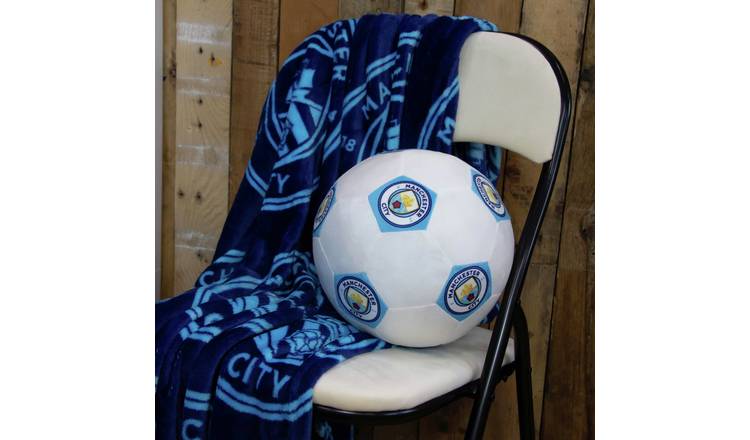 Manchester City Football Shaped Cushion - White - 25cm