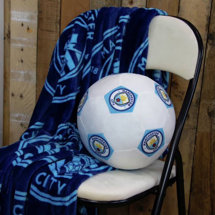 Manchester City Football Shaped Cushion - White - 25cm 0