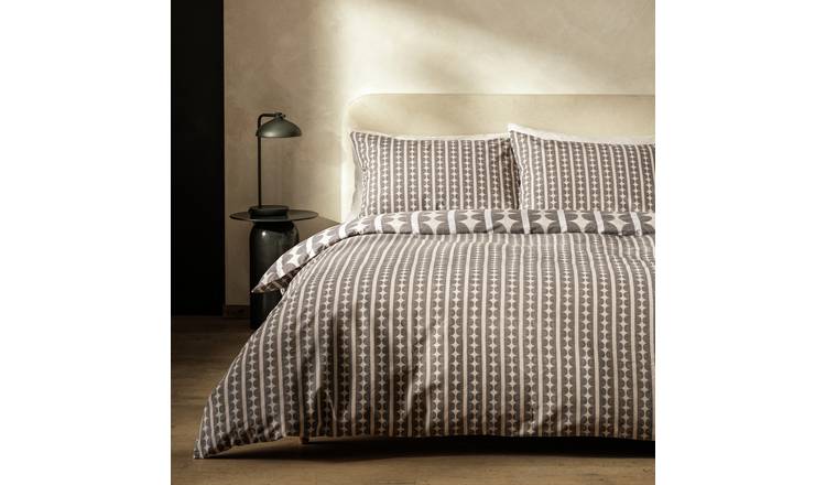 Habitat Geometric Circles Stripe Grey Bedding Set- Superking