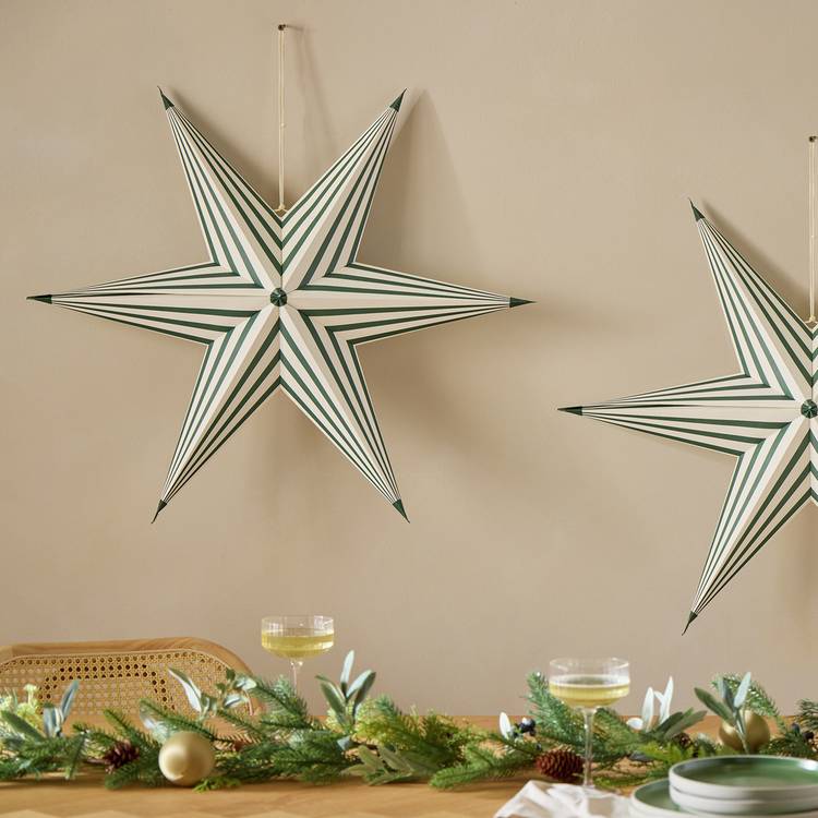 Habitat Green Stripe Paper Star Christmas Hanging Decoration 0