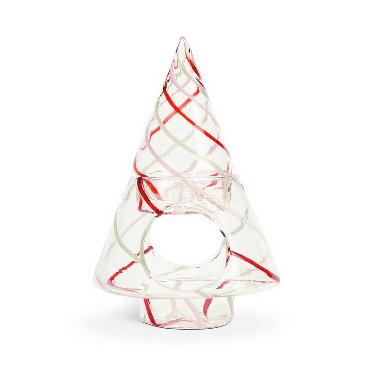 Habitat Striped Glass Xmas Tree Shaped Wax Melt Burner 0